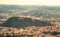 City Graz center aerial view with SchloÃÅ¸berg, Uhrturm, Clocktower Liesl Royalty Free Stock Photo